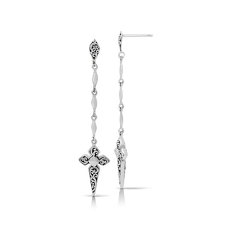 Stylized Cross LH Signature Scroll Drop Earrings (10mm*55mm)