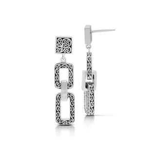 LH Scroll Square Sided Rectangular Link Stud Earrings 10mm x 40mm