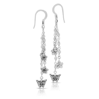 LH Scroll Butterfly & Floral Dangle Waterfall Earrings