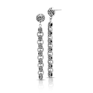 Lois Hill Scroll Cutout Flat Oval Link Station Dangle Stud Earrings