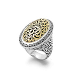 18K Gold Oval Signature Open Scroll Sterling Silver Ring