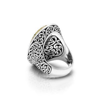 18K Gold Oval Signature Open Scroll Sterling Silver Ring