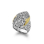 18K Gold Hammered Accent with Signature Open Scroll Sterling Silver Marquise Ring