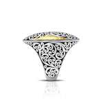 18K Gold Hammered Accent with Signature Open Scroll Sterling Silver Marquise Ring