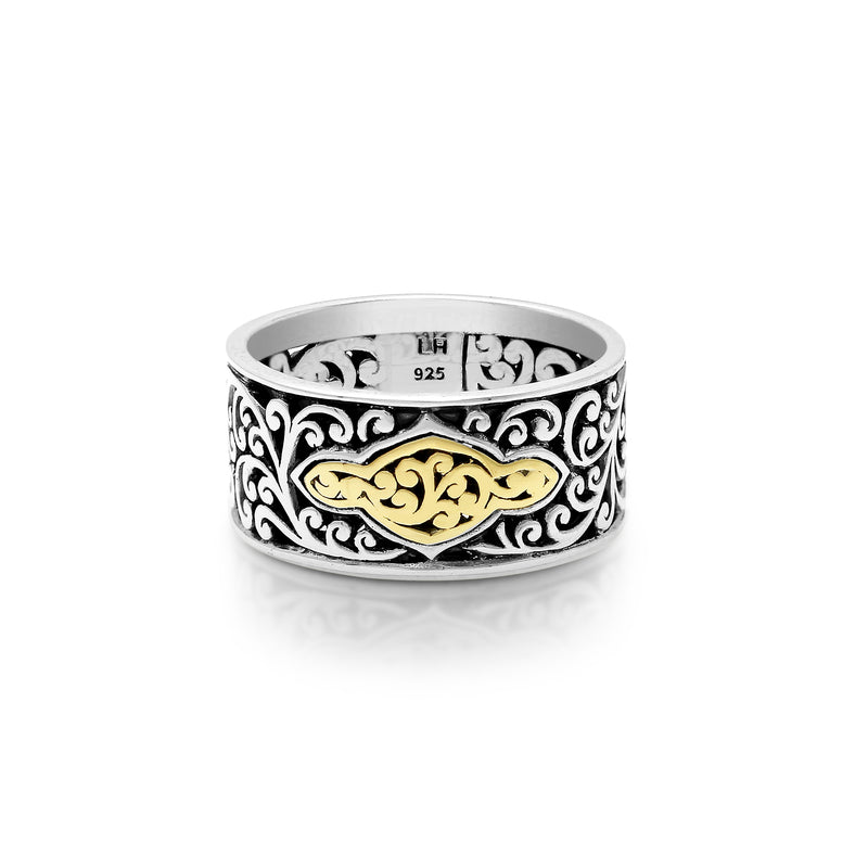18K Gold Signature Scroll Sterling Silver Band Ring