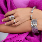 Full Adorned LH Silver Scroll Cuff with 18K Gold and Diamond Accents (.25 cts)