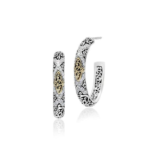 18K Gold Accent and White Diamond (0.33 CT) Pattern with Classic Signature Lois Hill Scroll Hoop (30mm*7mm)