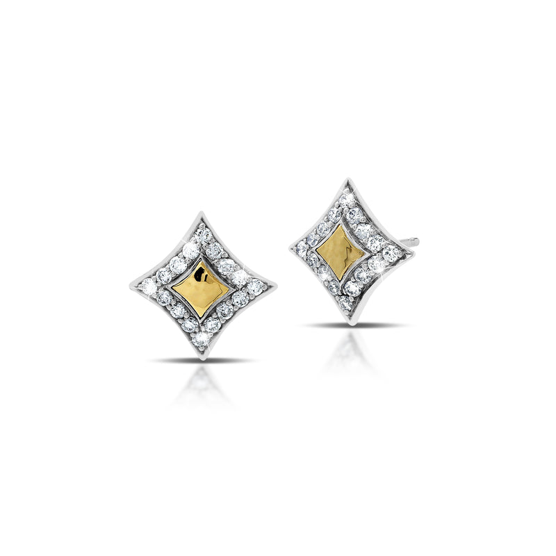 White Diamond (.32 ct) and 18K Gold Hammered Diamond-Shaped Stud Earrings