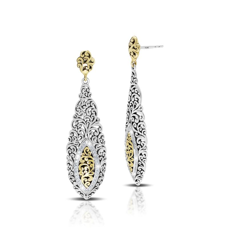 18K Gold and Diamond (.33 cts) Marquise on LH Silver Post Earrings