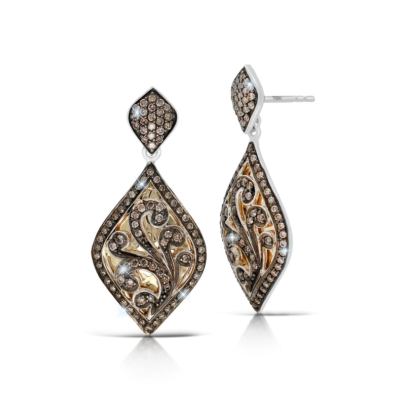 Marquise 18K Gold Earring with Brown Diamond Scroll