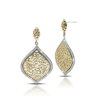 18K Gold Round Marquise Earrings with Diamond (.62 cts) Frame