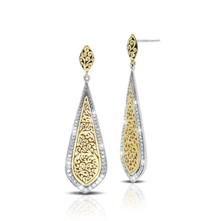 Elongated 18K Gold Teardrop Earrings with Diamond (.75 cts) Frame