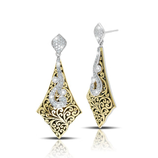 LH Cutout Pave LH Scroll Diamond (.40 cts) on Two Tone 18K Gold Earrings