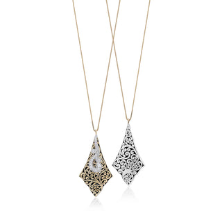 18K Gold Stylized and Diamond (0.20 CT) with Classic Signature Lois Hill Scroll Necklace (20mm*39mm)