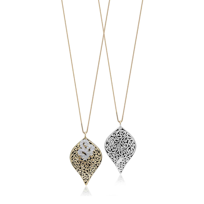 18K Gold Reversed Teardrop and Diamond (0.13 CT) with Classic Signature Lois Hill Scroll Pendant Necklace (20mm*30mm)