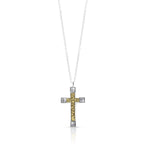 White Diamond (.08 ct) and 18K Gold Signature Scroll Cross Necklace (16''-18'' ADJ)