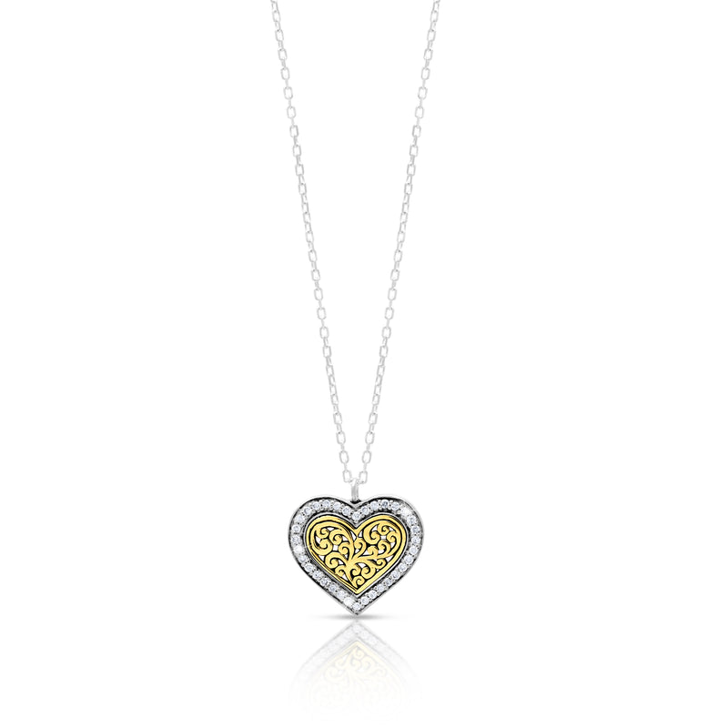 White Diamond (.16 ct) and 18K Gold Signature Scroll Heart Necklace (16''-18'' ADJ)