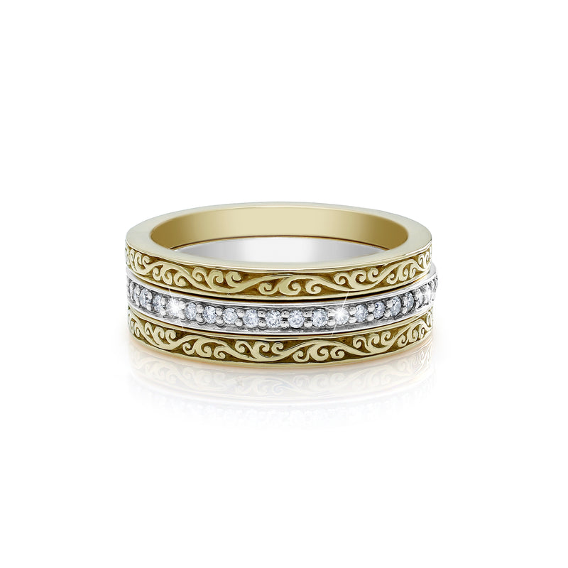18K Gold and Diamond (.40 cts) LH Scroll Stack Ring