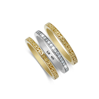 18K Gold and Diamond (.40 cts) LH Scroll Stack Ring
