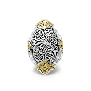 White Diamond (.16 ct) and 18K Gold Signature Scroll Accents & Sterling Silver Marquise Ring