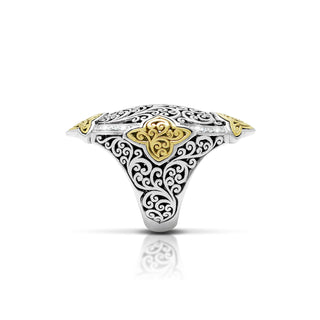 White Diamond (.16 ct) and 18K Gold Signature Scroll Accents & Sterling Silver Marquise Ring