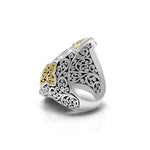 White Diamond (.16 ct) and 18K Gold Signature Scroll Accents & Sterling Silver Marquise Ring