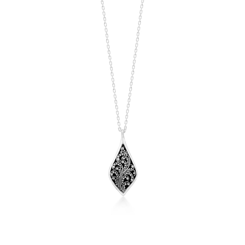 LH Granulated Marquise with Signature Scroll Riversible Pendant Necklace in 18" Adjustable Chain