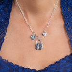 Peace and Love Charms on Alhambra Granulated & Scroll Reversible Padlock Necklace