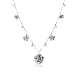 Granulated & LH Scroll Reversible Flower Dangle Necklace