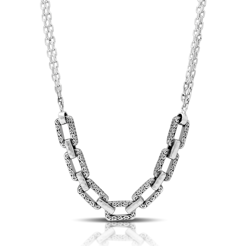 LH Scroll Rectangular Link and Double Chain 19" - 22" Necklace