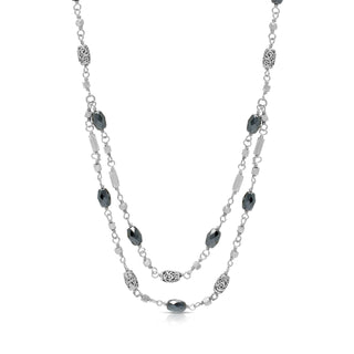 Hematite & LH Scroll Barel Beads Double Layers Wire-Wrapped Necklace  (17"-20")