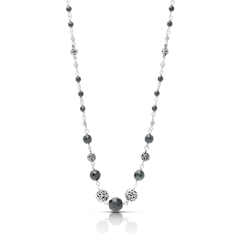 Hematite & LH Scroll Balls Wire Wrapped Necklace (17"-20")