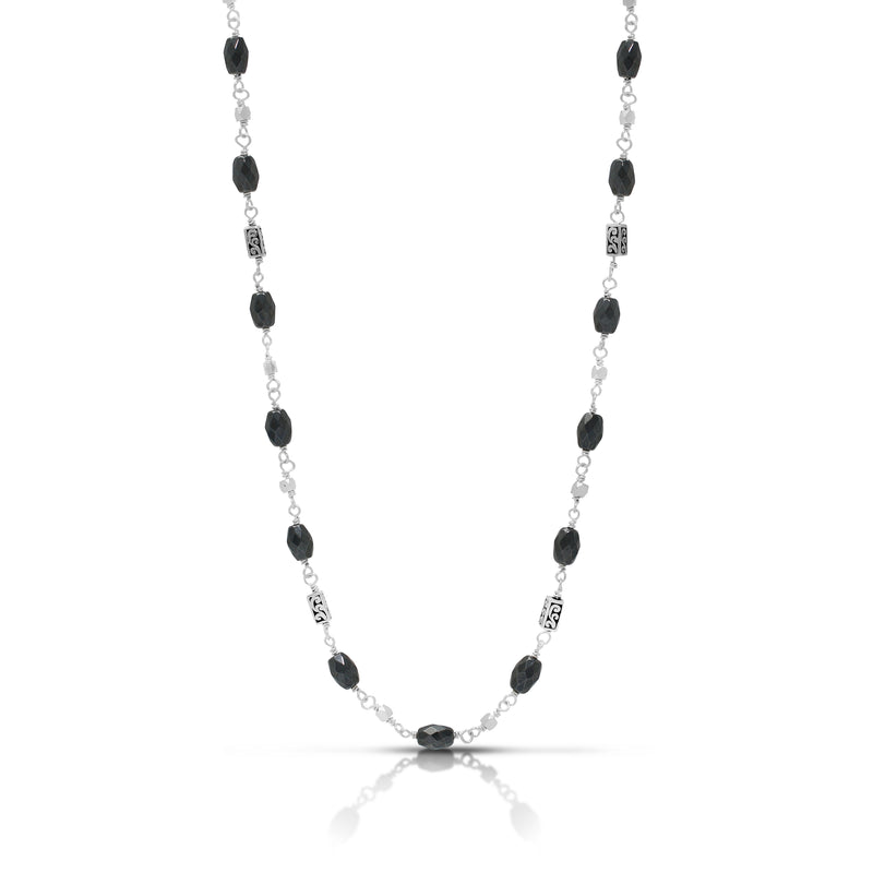 Hematite Barel & LH Scrol Bars Single Strand Necklace  (17"-20")