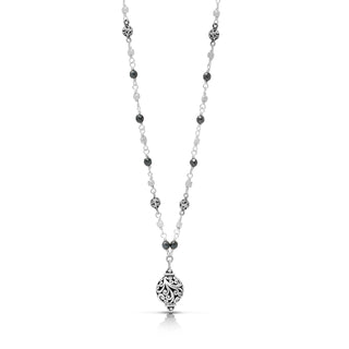 Hematite & LH Scroll Beads With Bird Cage Charms Wire-Wrapped Necklace (17"-20")
