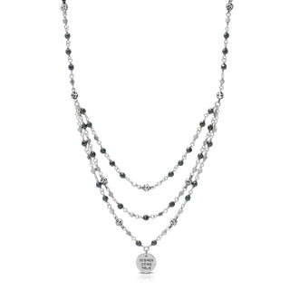 Hematite & LH Scroll Beads with "Wishes Come True" Disc Three Layer Wire-Wrapped Necklace (17"-20")