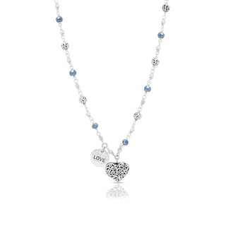 Dark Blue Pyrite Love and Heart Charm Wire Wrap Necklace