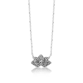 LH Signature Scroll Sterling Silver Delicate Lotus Pendant Necklace in 18" Adjustable Chain.  Pendant Size 14mm
