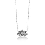 LH Signature Scroll Sterling Silver Delicate Lotus Pendant Necklace in 18" Adjustable Chain.  Pendant Size 14mm
