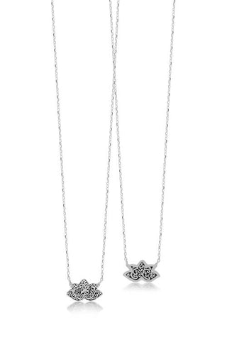 LH Signature Scroll Sterling Silver Delicate Lotus Pendant Necklace in 18" Adjustable Chain.  Pendant Size 14mm