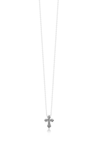 LH Signature Scroll Sterling Silver Delicate Tiny Cross Pendant Necklace in 18" Adjustable Chain.   Pendant Size 10mm - Lois Hill Jewelry