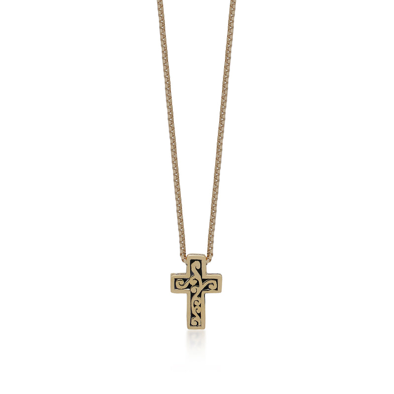 18K Gold Petite Cross with Classic Signature Lois Hill Scroll Necklace (5mm*8mm)