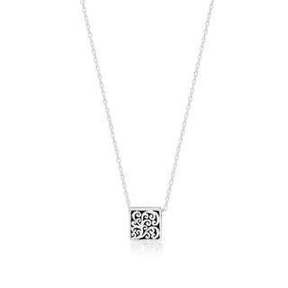 Delicate Mini Square LH Scroll Pendant Necklace