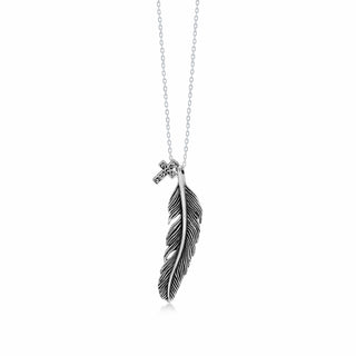 LH Singnature Scroll Petite Cross with Feather Pendant Necklace
