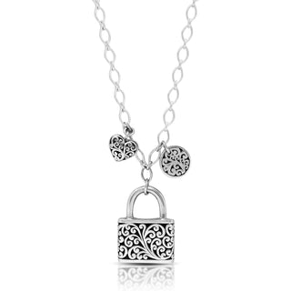 Classic Padlock "Be the Change" with Bee Charm & Disc & Heart Necklace