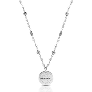 "Grateful" LH Scroll Pendant on Wire Wrapped Petite Bead 17" - 20" Necklace