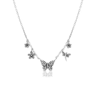 Butterfly Pendant & Floral Dangle Necklace