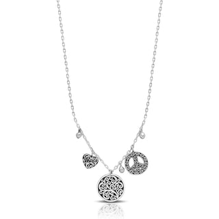 "Peace & Love" Necklace with LH Scroll Peace Sign & Heart Charm
