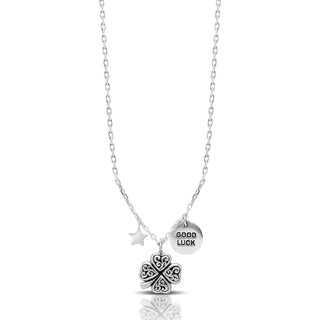 "Good Luck" Charm LH Scroll Clover Pendant Necklace