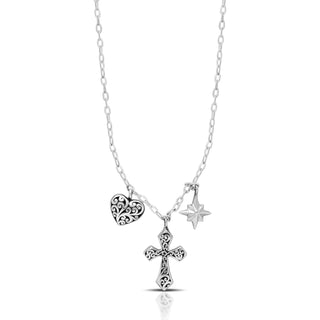 LH Scroll Cross and Love Charm Necklace