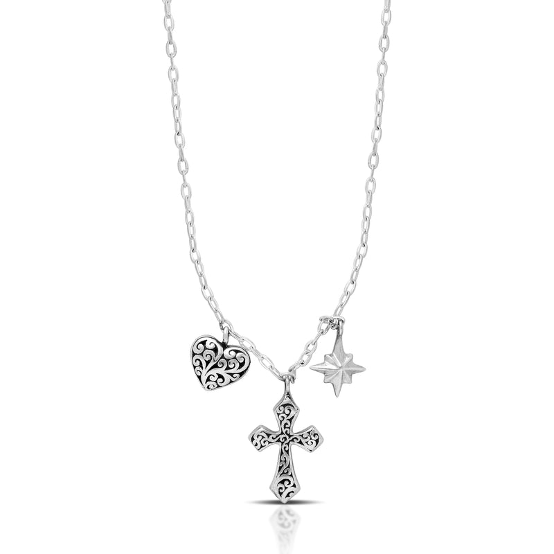 LH Scroll Cross and Love Charm Necklace